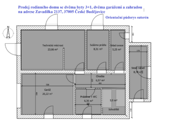 Plán suterénu - Prodej domu 140 m², České Budějovice