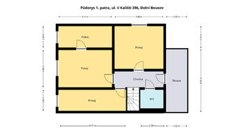 půdorys 1. patra - Prodej domu 145 m², Dolní Bousov