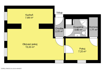 Orientační půdorys bytu - Pronájem bytu 2+kk v osobním vlastnictví 46 m², Lošany