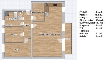 Orientační plánek bytu - Pronájem bytu 3+kk v osobním vlastnictví 108 m², Lanškroun