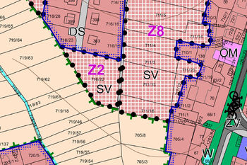 Hlavní výkres územní plán - výřez - Prodej pozemku 2581 m², Sruby