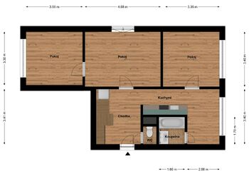 Plánek bytu  - Pronájem bytu 3+1 v osobním vlastnictví 65 m², Sezimovo Ústí