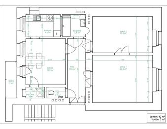 Půdorys bytu - Pronájem bytu 3+1 v osobním vlastnictví 82 m², Praha 1 - Nové Město