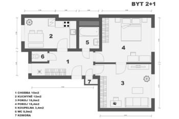 půdorys bytu - Prodej bytu 2+1 v osobním vlastnictví 74 m², Praha 7 - Holešovice