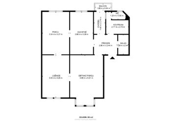 Půdorys bytu - Prodej bytu 3+1 v osobním vlastnictví 107 m², České Budějovice