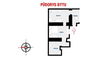 Půdorys bytu - Pronájem bytu 2+kk v osobním vlastnictví 50 m², Vrbice