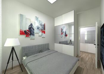 VIZUALIZACE - ložnice - Prodej bytu 2+kk v družstevním vlastnictví 43 m², Praha 8 - Karlín