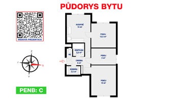 Půdorys - Prodej bytu 3+1 v osobním vlastnictví 65 m², Roudnice nad Labem