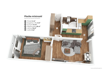 3D model - Prodej bytu 2+1 v osobním vlastnictví 64 m², Janské Lázně