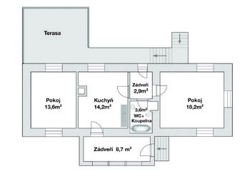 půdorys rodinného domu - Prodej chaty / chalupy 62 m², Doksy