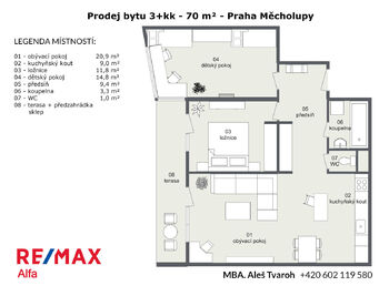 Prodej bytu 3+kk v osobním vlastnictví 70 m², Praha 10 - Dolní Měcholupy