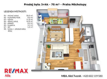 Prodej bytu 3+kk v osobním vlastnictví 70 m², Praha 10 - Dolní Měcholupy