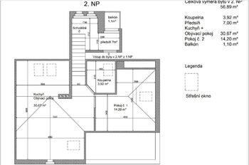 Půdorys podkroví - Pronájem bytu 2+kk v osobním vlastnictví 56 m², Rakovník