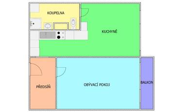 plánek - Pronájem bytu 1+1 v osobním vlastnictví 50 m², České Budějovice