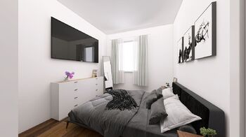 Vizualizace ložnice - Prodej bytu 3+kk v osobním vlastnictví 72 m², Praha 8 - Bohnice