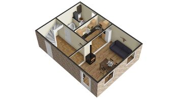 3D půdorys_přízemí - Prodej chaty / chalupy 68 m², Hradištko