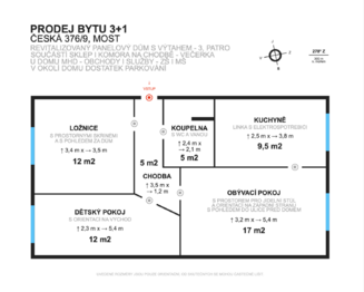 Prodej bytu 3+1 v družstevním vlastnictví 62 m², Most