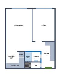 Půdorys bytu 2kk 45m2 - Pronájem bytu 2+kk v družstevním vlastnictví 45 m², Praha 5 - Stodůlky