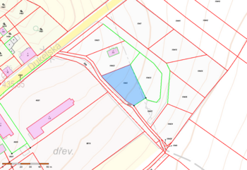 vyznačený pozemek na mapě - Prodej pozemku 1073 m², Běleč