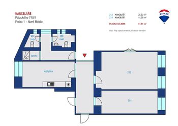 Pronájem kancelářských prostor 41 m², Praha 1 - Nové Město