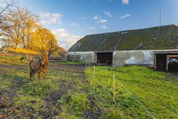 Stodola, u které lze vybudovat jízdárnu. - Prodej zemědělského objektu 150 m², Hracholusky