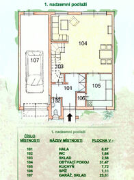 Půdorys přízemí - Pronájem domu 149 m², Praha 9 - Satalice