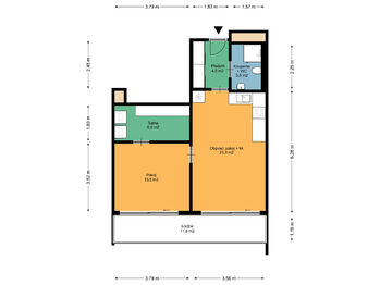 Plán bytu - Pronájem bytu 2+kk v osobním vlastnictví 56 m², Praha 9 - Libeň