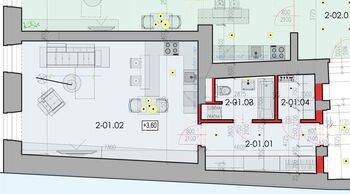 Plánek bytu - Prodej bytu 1+kk v osobním vlastnictví 55 m², Vyškov