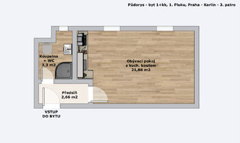 Pronájem bytu 1+kk v osobním vlastnictví 26 m², Praha 8 - Karlín