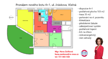 plánek - Pronájem bytu 4+1 v osobním vlastnictví 138 m², Včelná