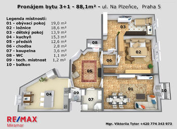 Pronájem bytu 3+1 v osobním vlastnictví 95 m², Praha 5 - Smíchov