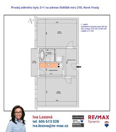 orientační půdorys - Prodej bytu 2+1 v osobním vlastnictví 58 m², Nové Hrady