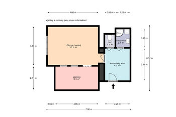 Plánek bytu - Pronájem bytu 2+kk v družstevním vlastnictví 39 m², Praha 8 - Troja