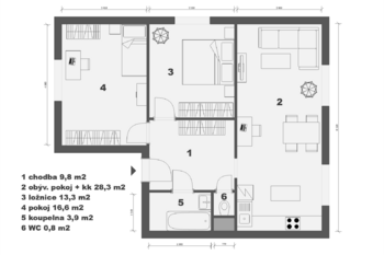 půdorys - Prodej bytu 3+kk v osobním vlastnictví 96 m², Záryby