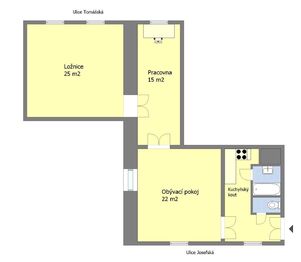 Orientační půdorys bytu - Prodej bytu 2+1 v osobním vlastnictví 74 m², Praha 1 - Malá Strana