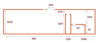 Půdorys vnitřních prostor - Pronájem výrobních prostor 550 m², Březské