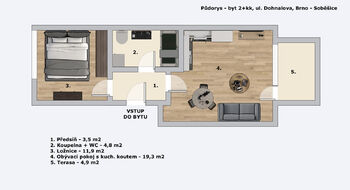 Pronájem bytu 2+kk v osobním vlastnictví 44 m², Brno