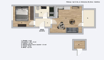 Pronájem bytu 2+kk v osobním vlastnictví 50 m², Brno