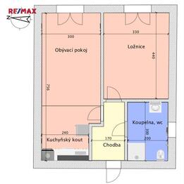 půdorys - Pronájem bytu 2+kk v osobním vlastnictví 47 m², Pohořelice