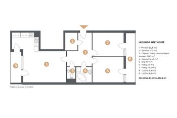 půdorys - Prodej bytu 3+kk v osobním vlastnictví 97 m², Praha 5 - Zličín