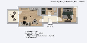 Pronájem bytu 2+kk v osobním vlastnictví 44 m², Brno