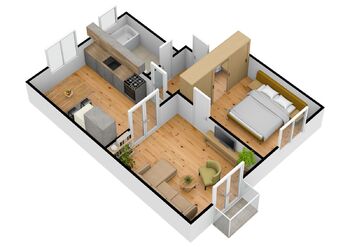 3D půdorys bytu - Prodej bytu 2+1 v osobním vlastnictví 60 m², Bílina