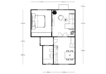 půdorys bytu - Prodej bytu 2+1 v osobním vlastnictví 60 m², Bílina