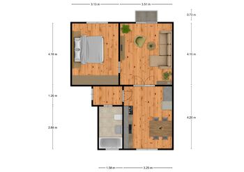 Půdorys bytu s rozměry - Prodej bytu 2+1 v osobním vlastnictví 60 m², Bílina