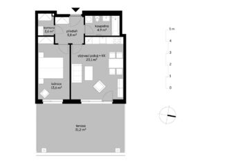 Půdorys - Pronájem bytu 2+kk v osobním vlastnictví 53 m², Praha 9 - Kbely