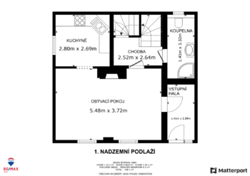 Půdorys 1. NP - Prodej domu 57 m², Stříbrná