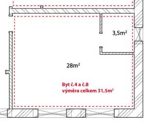 plánek - Pronájem bytu 1+kk v osobním vlastnictví 32 m², České Budějovice