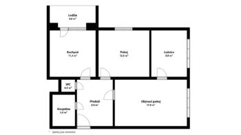 Půdorys - Prodej bytu 3+1 v osobním vlastnictví 66 m², Ostrava