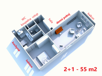 rozložení bytu ... - Prodej bytu 2+1 v družstevním vlastnictví 55 m², Havlíčkův Brod