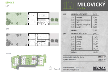 výměry místností - Pronájem domu 138 m², Milovice